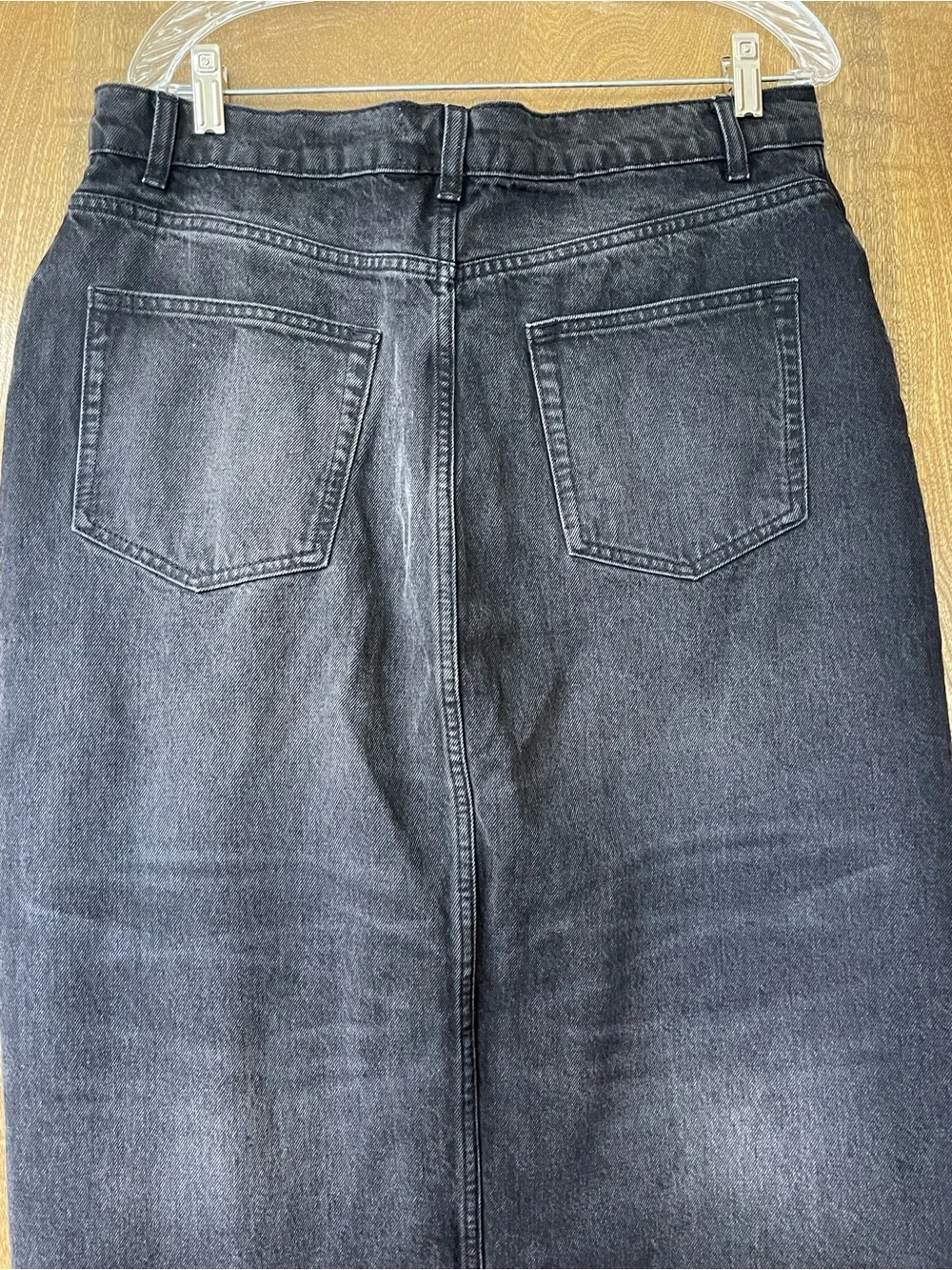 Reformation Skirt Black Denim Maxi Size 31 Front Slit Raw Hem Western Grunge
